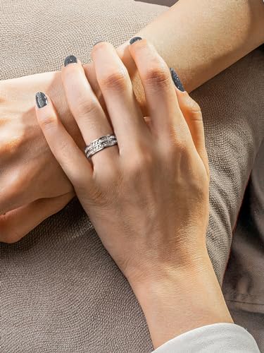 Dazzling Cubic Zirconia Band Ring for Women, Hypoallergenic Stainless Steel Titanium Women Finger Thumb Ring in Silver/Gold Tone, Wedding Eternity Band Infinity Love Ring for Her - color: silver