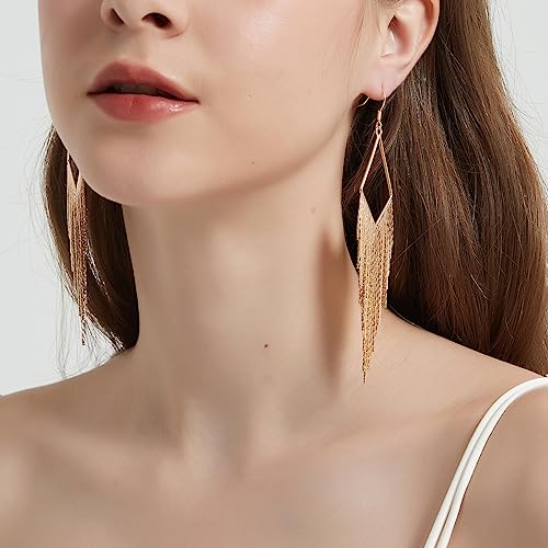 SELOVO Dangling Metal Chain Tassel Dangle Earrings Silver/Gold Color - style: style 2