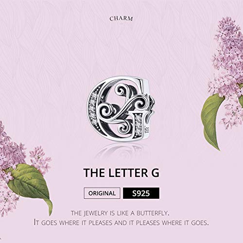 BISAER 925 Sterling Silver Initial Letter A-Z Charms for Bracelets Alphabet Beads Charm Jewelry Gifts - color: Letter G
