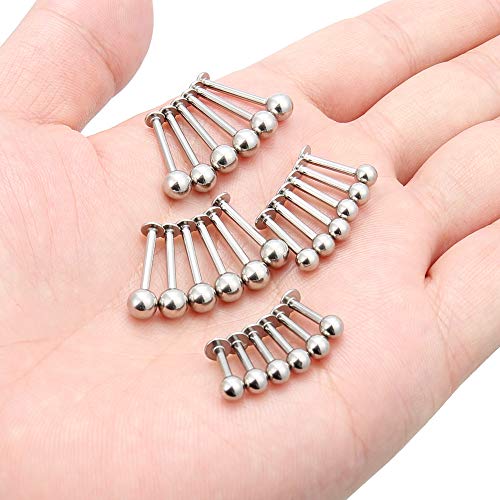 Labret Barbell 24PCS Monroe Lip Barbell Ring Helix Earring Tragus Cartilage Studs Surgical Steel Piercing Jewelry for Women Men 20-12G - color: A: 24pcs 14gauge