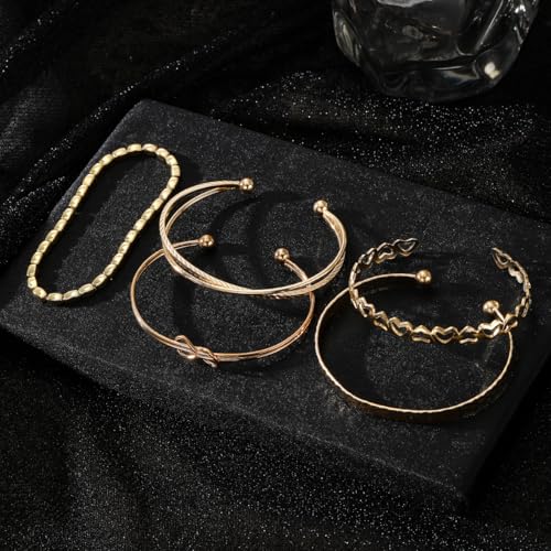 Golden Bangle Bracelets Set for Women, 14k Gold-Plated Multi Layer Stackable Cuff Bracelets, Personalized Boho Non Tarnish Adjustable Bangle Jewelry Gift for Her - color: 6PCS limitless