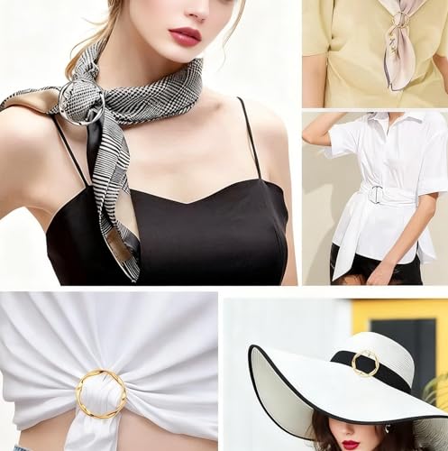 6Pcs Scarf Ring Clip, T-shirt Tie Clips for Women, Fashion Shirt Cincher Clips, Multi-Use Shawl Collar Clasp, Decorative Clothes Corner Knotted Clip for Scarf, Sweater, Dress, Travel Hat