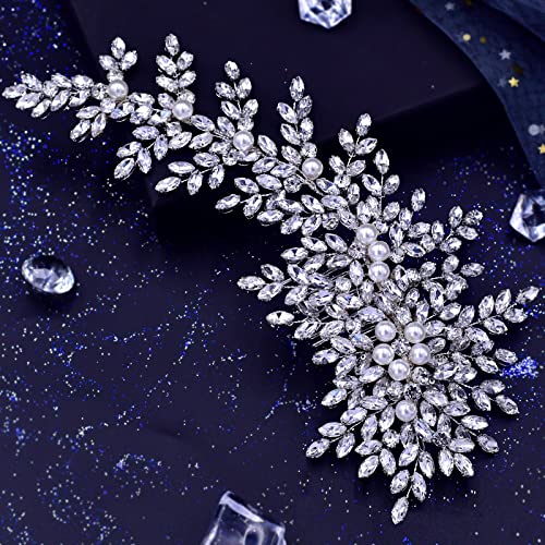 Crystal Wedding Hair Comb Bridal Hair Accessories Pearl and Rhinestone Bridal Side Combs for Women and Girls (Silver) - color: Silver