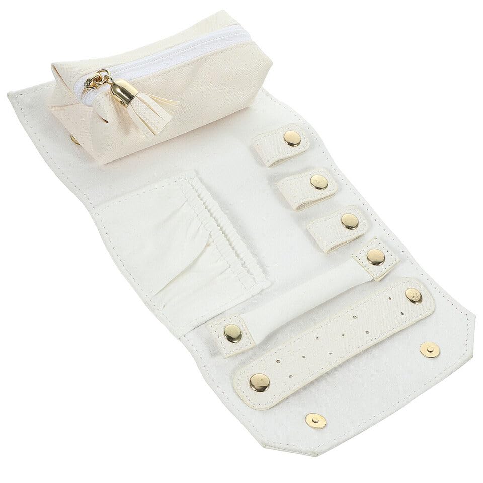 Travel Jewelry Organizer, Portable Jewelry Roll | Mini Size & Light Weight Jewelry Storage Organizer Bag for Women's (White) (Pack Of 1)