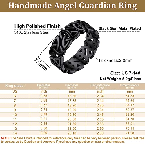 Bestyle Celtic Knot Band Rings for Men Women, Stainless Steel Irish Finger Ring Viking Wedding Bands Jewelry Gift Wedding Promise Gold Silver Black - color: 03.Rhodium Black