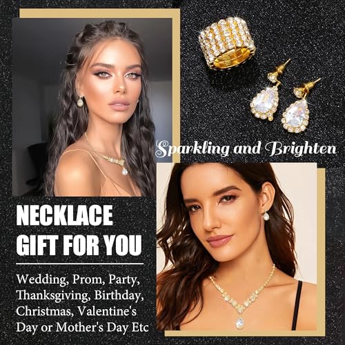 Rhinestone Jewelry Set Crystal Pearl Necklace Bracelet Earrings | Sparkly Necklace Dangle Earrings,Wedding Prom Formal Costume Jewelry Sets for Women - color: Gold1