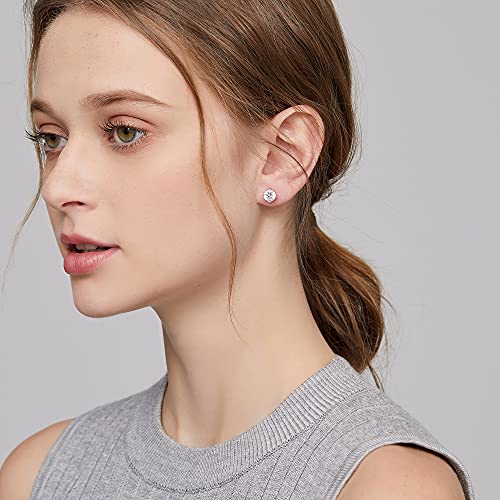 Jiamiaoi Stud Earrings Screw Back Sterling Silver Cubic Zirconia Stud Earrings Set 4 Millimeters-8 Millimeters Nickle Free Hypoallergenic Earring Studs - color: A-Round Cut White, size: 4mm