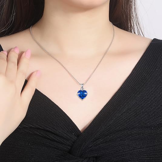 Q&D&S Crystal Urn Necklace for Ashes, Heart Birthstone Memorial Cremation gift Jewelry for Women - color: blue