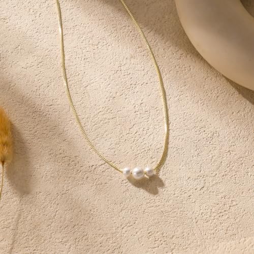 Pearl Necklaces for Women,Dainty Gold Pendant Necklaces Waterproof Jewelry | 14K Gold Plated Pearl Necklaces,Dainty Elegant Wedding Necklace,Small Cute Adjustable Minimalist Necklace,Non Tarnish Jewelry - color: GOLD-18