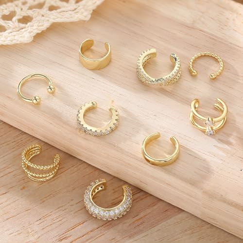 YADOCA 14K Gold Plated Ear Cuffs Non Piercing Earrings for Women Clip On | Trendy Lightweight 14K Gold Plated Ear Clip Fake Earrings Non Pierced Cartilage Ear Cuff Earrings for Women - color: Gold