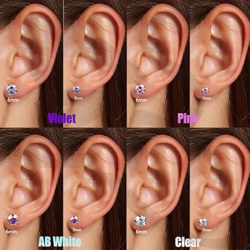 ZS 1 Pair G23 Titanium Internal Thread Big CZ Stud Earring for Tragus Helix Conch Cartilage, 16G/18G Medusa Labret Lip Monroe Piercing Jewelry Women Men - color: Gold, Pink CZ, size: 18g, L:6mm, CZ:5mm