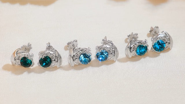 Dragon Earrings Sterling Silver Stud Hypoallergenic Birthstone Crystal Dragon Earrings for Women - color: 04-Apr