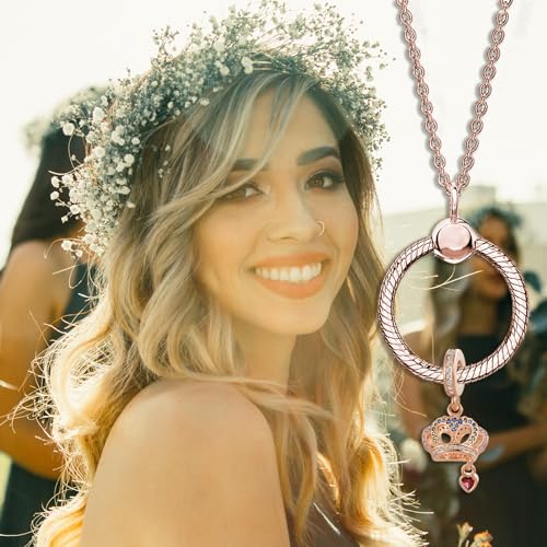 Bow Royal Crown Married Couple Wine Bottle Lock Key Arrow Heart Dangle Charm Bead for Pandora Bracelet … - style: Rose Gold Crown