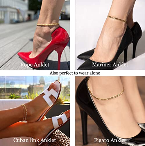 DEARMAY Gold Anklets for Women Waterproof | Non Tarnish14K Gold Plated Ankle Bracelets Set Stack, Summer Beach Jewelry Gifts for Vacation - color: Gold Anklet-E