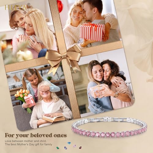 HEEYA Birthstone Silver/Gold Plated Tennis Bracelets, Adjustable 4mm CZ Tennis Bracelets for Women, Fashion Jewelry Wedding Gift Size 6.8 inch+1 inch Extender - color: 10 October Tourmaline
