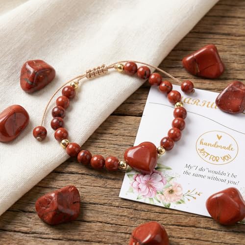 Heart Crystal Bracelet,Natural Gemstone Healing Bead Bracelet | Handmade Jewelry Gifts for Women Men,Graduation Gift for Her - color: Red Stone Bracelet