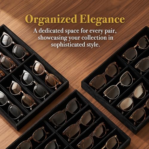Stratalife 8 Grids Drawer Sunglasses Organizer Tray, Black Velvet | Stackable Eyeglasses Storage Case with Removable Dividers, Jewelry Display Case for Necklace Bracelet, 13.78x9.5x1.2inch - color: Black