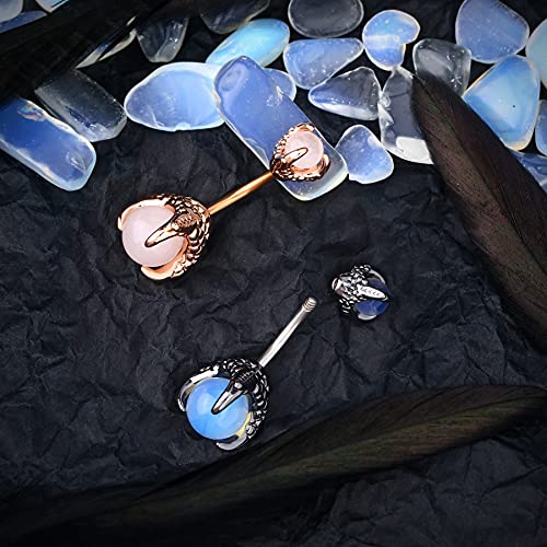 CM Crareesi Mania Skull Hand Halloween Belly Button Rings Natural Stone Claw Piercing Navel Rings for Women - color: Gun Black Claw-Blue Opalite