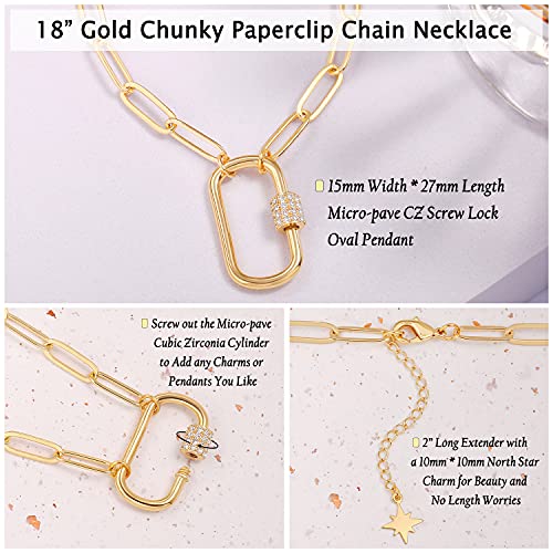 Aobei Pearl 18K Gold Plated Moon Star Lion Evil Eye Love Heart Cross Pendant Necklace Medallion Paperclip Chian Choker Layering Jewery for Women - color: Golden Oval Screw Lock
