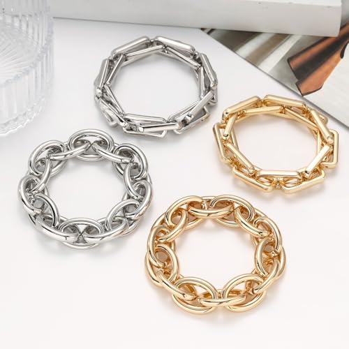 Chunky Gold Bracelet for Women Non Tarnish, Trendy Stretch Cuban Link Chain Plated Gold Bangle Bracelets - color: Paperclip-gold
