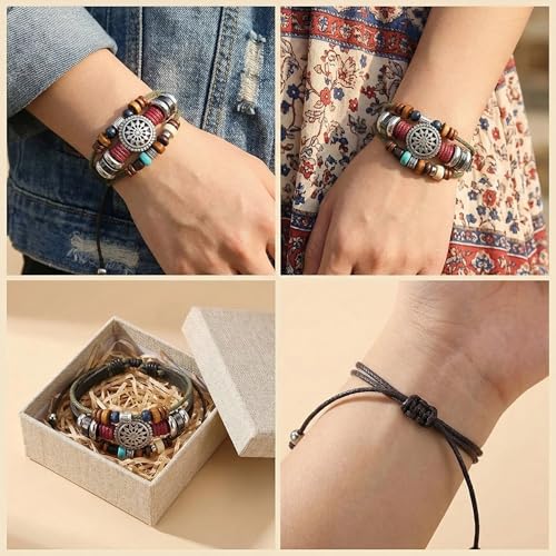 Bohemian Sunflower Hand-Woven Bracelet for Women - Multilayer Beaded Western Jewelry - Adjustable Boho Stackable Bracelet for Summer Beach & Festival Outfits