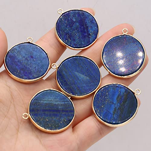 6pcs Natural Semi-precious Stone Pendant With Round Gilt Fashion Ladies Jewelry For Making DIY Necklace Accessories Size 30x35mm
