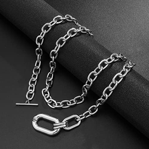 Punk Choker Necklace Chunky Chain Link Necklace for Women - color: Silver