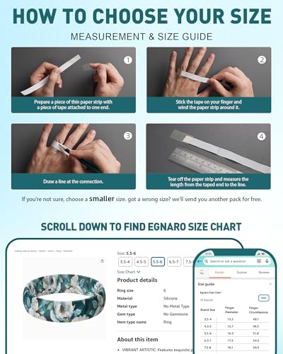 Egnaro Silicone Statement Ring Women, Floral Patterned Rubber Wedding Band | 5.2mm Wide 2mm Thick Printed Style, Inner Arch and Breathable X Grooves for Gym Workout Travel Work Pregnancy Daily Wear