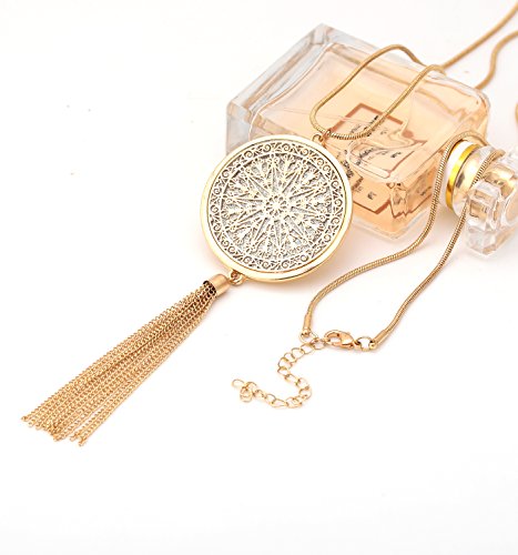 MOLOCH Long Necklaces For Woman Disk Circle Pendant Necklaces Tassel Fringe Necklace Set Statement Pendant - color: A:gold