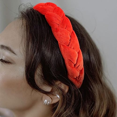DRESHOW Braided Headbands for Women Velvet Hair Hoop Elastic Criss Cross Hair Bands Accessories - color: 01 Pc Velvet Braided: Orange