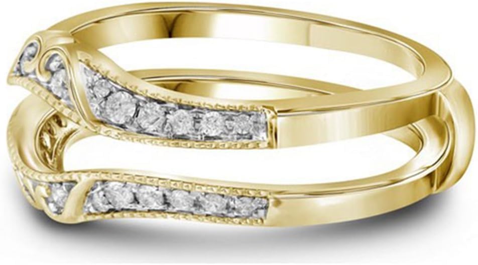 finecreation_usa !! 14k Yellow Gold Plated Antique Vintage lab created Diamond Ring Guard Wrap Solitaire Enhancer
