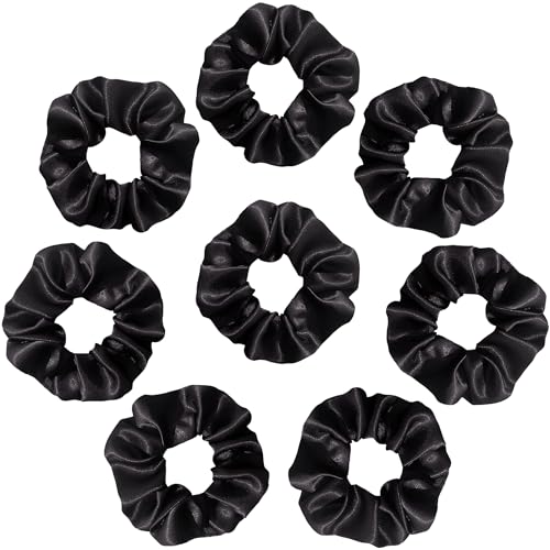 SILVR BEAR Luxury Black Satin Scrunchies, Satin Hair Ties for thick & curly Hair, Scrunchies for Women and Girls, Softer than Silk Hair Ties, 8 Pack, Black - color: Black - 8