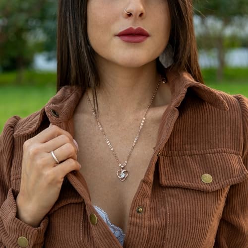 SERASAR Rose Gold Heart Pendant Necklace Women Cute Jewelry Cubic Zirconia - color: Rosegold, style: Emotion