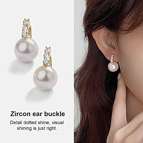 Pearl Earrings for Women 14K Gold Plated Hypoallergenic Pearl Earrings 5A Cubic Zirconia Dangle Earrings Elegant Jewelry - color: 1-Gold -pink