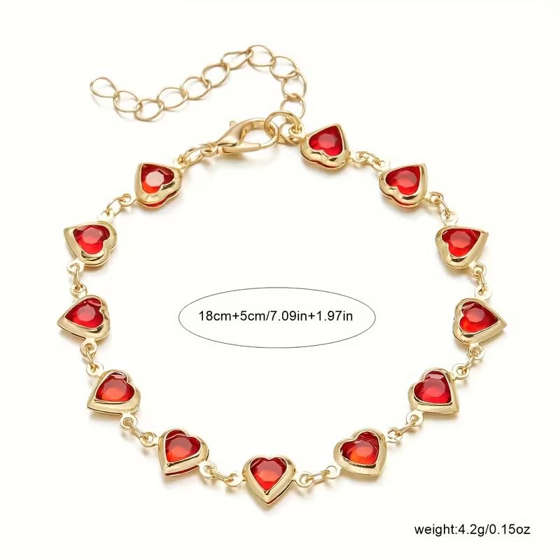 1pc Heart Shape Bracelet With Colorful Rhinestone Beads,Small And Fresh Style(No Box) Valentines,Mother's Day,Gift - color: Gold-Red, size: One Size