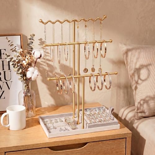 Jewelry Stand Holder Organizer, 3 Tier Bracelet Holder Display with Detachable Velvet Tray, Elegant Jewlery Tower for Display Bracelet, Necklace, Earrings, Rings (Pink) - color: Pink