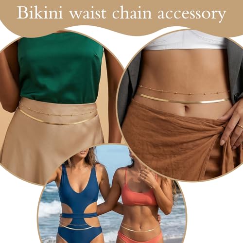 Gold Plated Waist Chain for Women, 1 Pcs, Waterproof Tarnish Resistant | Body Jewelry, for Bikini, Beach, Backless Dress, Summer, Y2K Hip Chain Gift