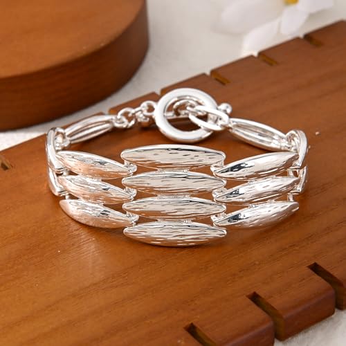 14K Gold & Silver Plated Lightweight Link Bracelet for Women | Stackable Bracelets ,14K Gold Plated Bracelets with CZ,Lightweight Trendy Chain Bracelet Jewelry Gift - style: silver diamond