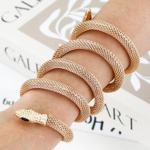 Bendable Snake Chain Necklace for Women Arm Cuff Flexible Twisty Multi-purpose DIY Bracelet and Punk Choker Trendy Medusa Snake Jewelry Gift - style: Gold Color