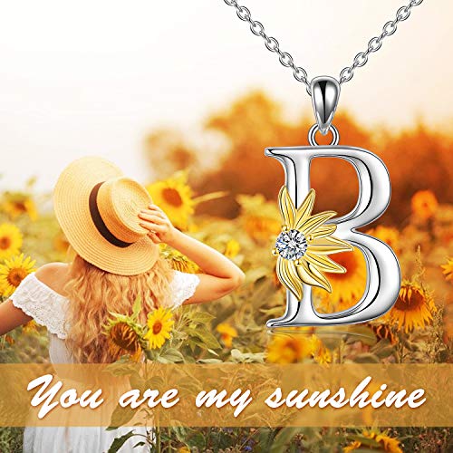POPLYKE Initial Sunflower Necklace for Women 925 Sterling Sliver Sunflower Pendant Necklace Letter Initial Pendant Chain - style: Sunflower B