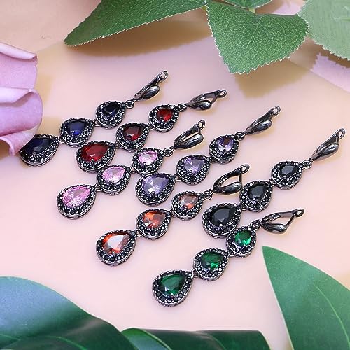 LMXXVJ Necklace Long Earrings Bracelet Set, White Gold Plated Created Blue Sapphire Jewelry Set Wedding Party Gift Jewelry for Women Bridal Bridesmaid - color: Black Gun-Blue