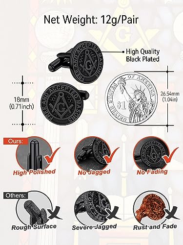 FaithHeart Mens Cufflinks, Norse Viking Tuxedo Shirt Cuff Links, Stainless Steel Cuff Links and Shirt Studs, Gift Box - style: 04. Mason-Black