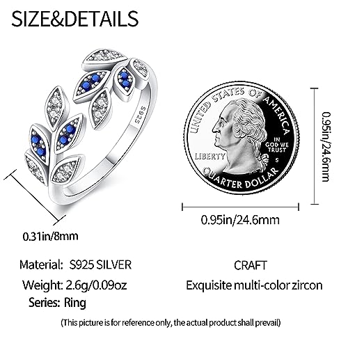KUNSIR 925 Silver Cubic Zirconia Ring Size 7-9 Wedding Band Sterling Silver Eternity Ring Modern Style - style: Leaf Ring