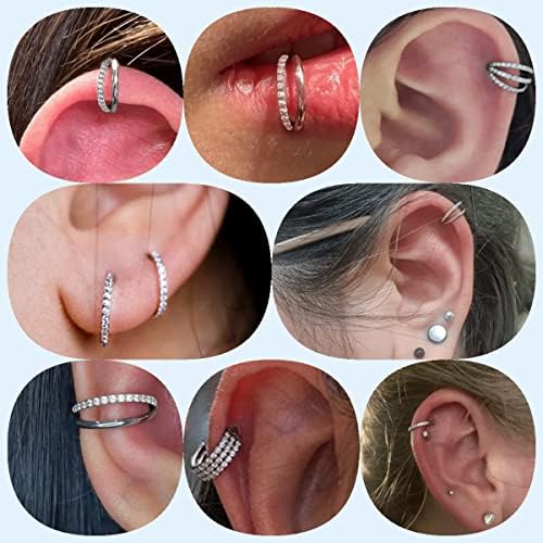 Nose Rings Hoops - 316L Surgical Steel Double Hoop Nose Rings Hinged Conch Piercing Jewelry Septum Lip Rings Cartilage Earring Helix Rook Tragus Daith - color: A silver
