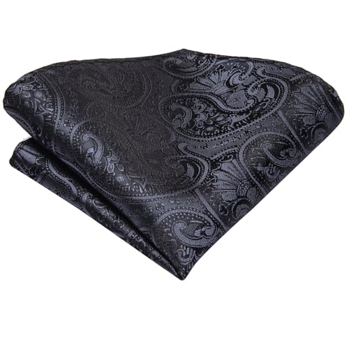 Hi-Tie Men 63inches Tie Set Extra Long Necktie Paisley Tie Pocket Suqare Cufflinks Big and Tall Men Tie - color: Black