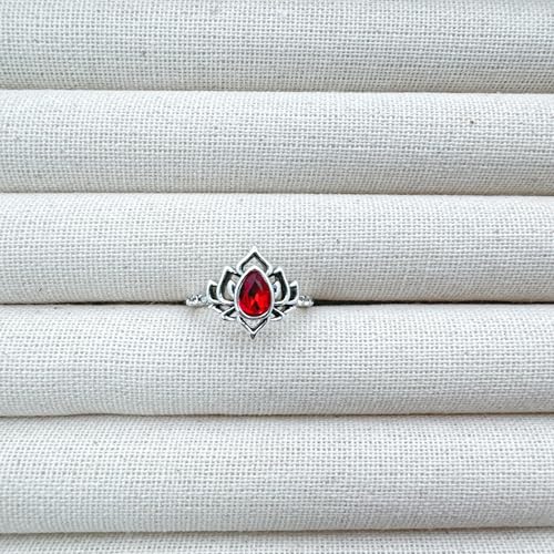 Lotus Ring for Women - Zircon Inlaid Flower Promise Ring - My Trauma Inspirational Statement Floral Jewelry Gift - color: red