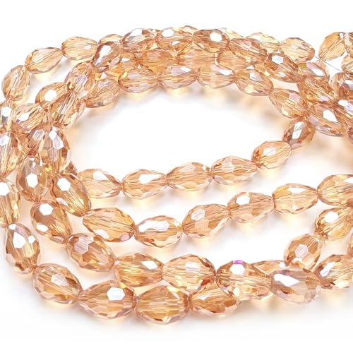 8x12mm Teardrop Glass Beads for Jewelry Making, Vertical Hole Faceted Crystal Prism Beads for Pendants Bracelet Necklace Earring, Amber Gold 100pcs - color: Amber Gold