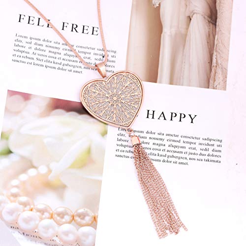 MOLOCH Long Necklaces For Woman Disk Circle Pendant Necklaces Tassel Fringe Necklace Set Statement Pendant - color: heart-shaped-rose gold