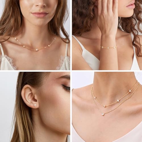 KSF CZ Clover Jewelry Set for Women Necklace Bracelet Earrings Birthday Gift - color: Gold-Clover