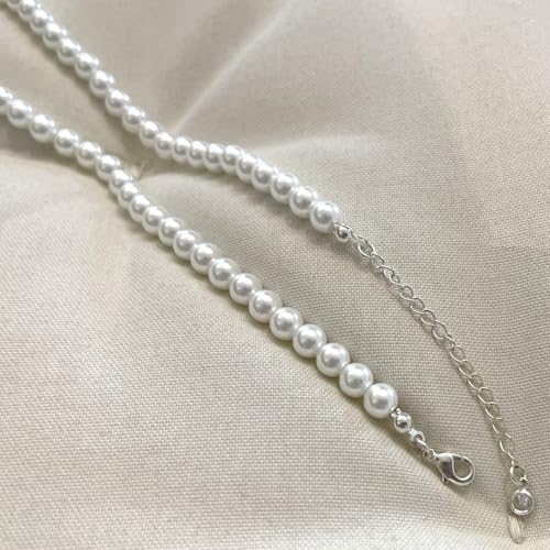 Zeffy Pearl Necklace 4MM/6MM/8MM Dainty Round Imitation Pearl Choker Necklace Wedding Pearl Necklace Delicate Jewelry for Women Simple Bridesmaid Jewelry Gifts - style: 6mm Silver Pearl Necklace(16"+2")